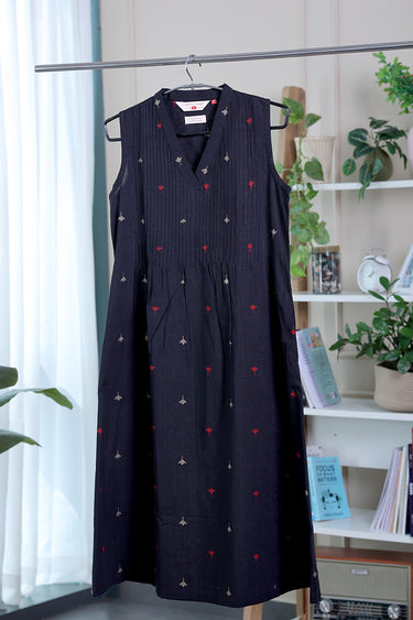 Jet Black Dobby South Cotton Women Midi Dress