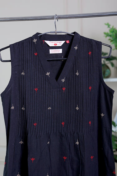 Jet Black Dobby South Cotton Women Midi Dress