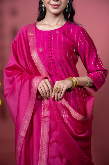Jewel Pink Dyed Chanderi Silk Dupatta