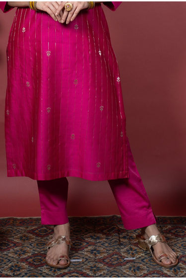 Jewel Pink Dyed Cotton Satin Women Ankle Pant