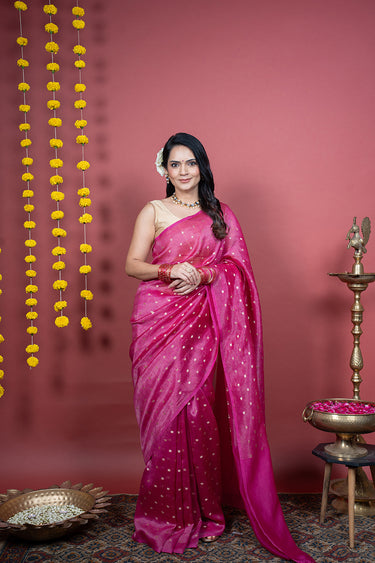 Jewel Pink Jaquard Banarasi Silk Saree