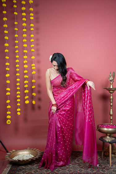 Jewel Pink Jaquard Banarasi Silk Saree