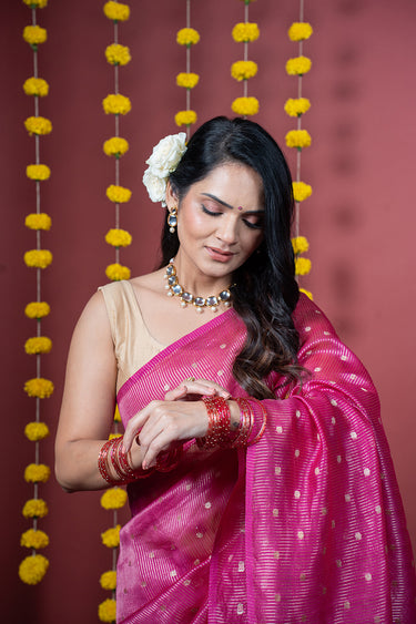 Jewel Pink Jaquard Banarasi Silk Saree