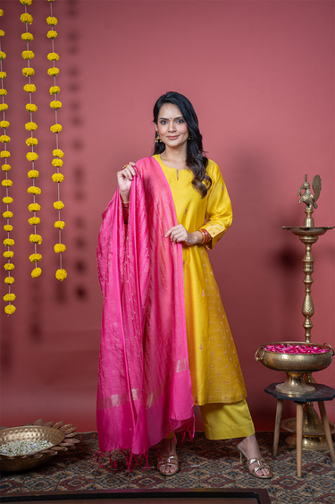 Jewel Pink Jaquard Chanderi Silk Dupatta