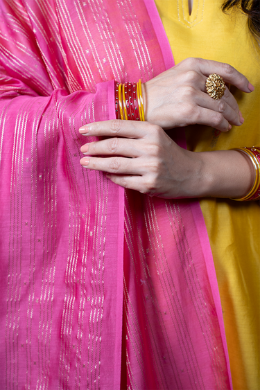 Jewel Pink Jaquard Chanderi Silk Dupatta