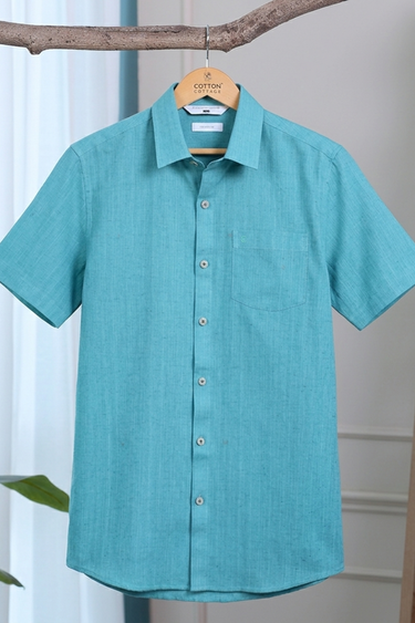 Sea Green Dobby South Cotton Men Shirt