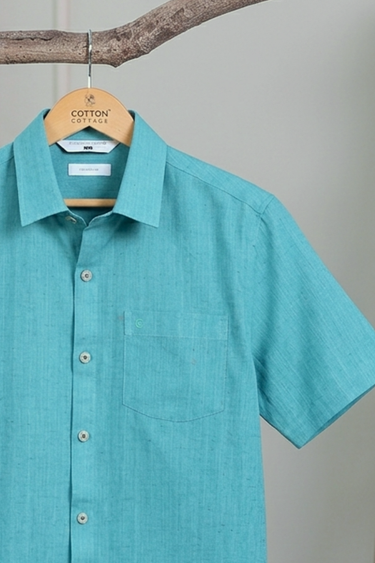 Sea Green Dobby South Cotton Men Shirt