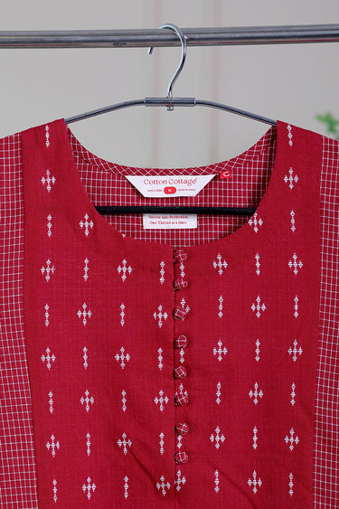 Maroon Dobby Checks South Cotton Women Long Kurta