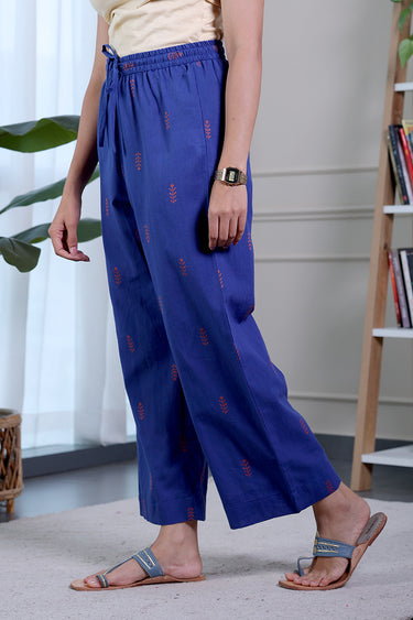 Midnight Blue Dobby South Cotton Women Flared Pant