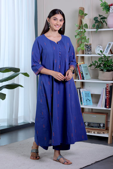 Midnight Blue Dobby South Cotton Women Flared Pant