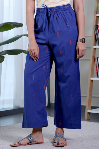 Midnight Blue Dobby South Cotton Women Flared Pant