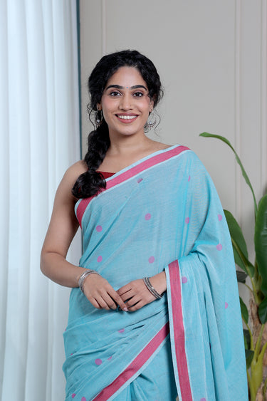Aqua Blue Dobby South Cotton Saree