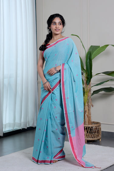 Aqua Blue Dobby South Cotton Saree