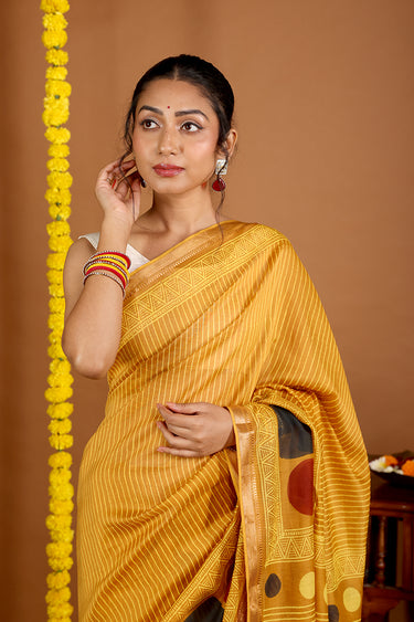 Mustard Sanganeri Chanderi Silk Saree