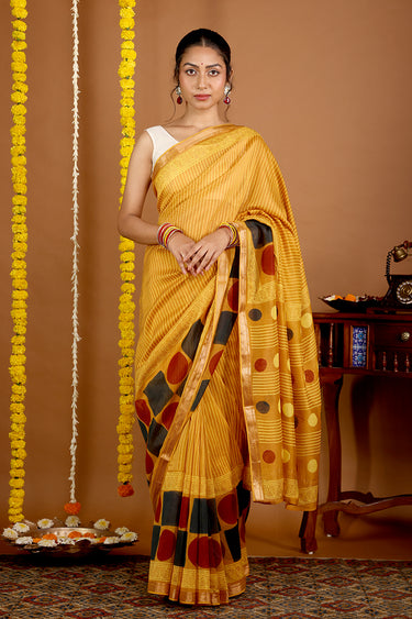 Mustard Sanganeri Chanderi Silk Saree