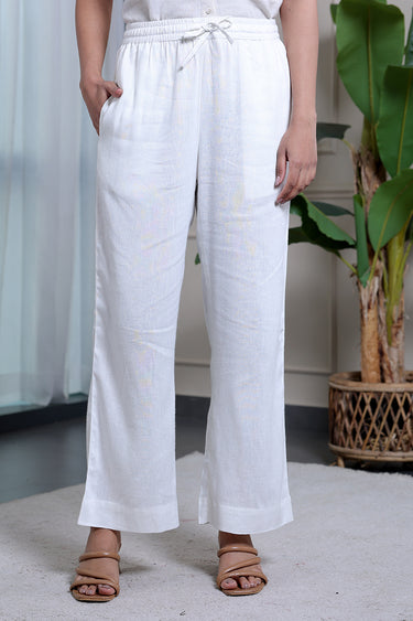 Off White Dyed Rayon Flax Women Wide Leg Pant
