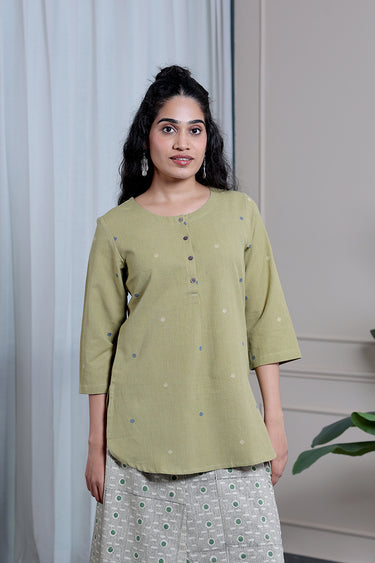 Olive Green Dobby South Cotton Women Kurti