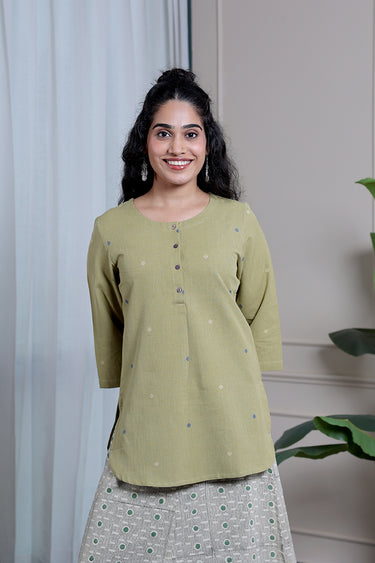 Olive Green Dobby South Cotton Women Kurti
