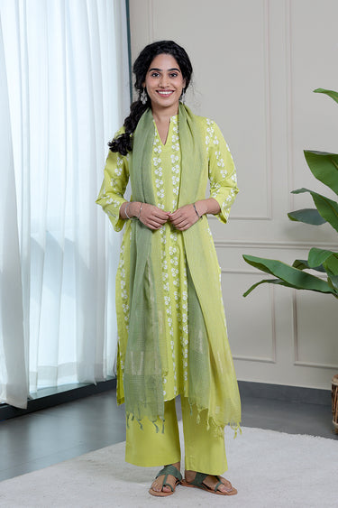 Olive Green Ombre Kota Cotton Silk Dupatta