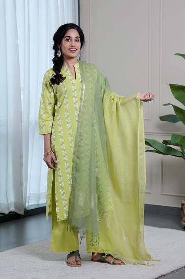 Olive Green Ombre Kota Cotton Silk Dupatta