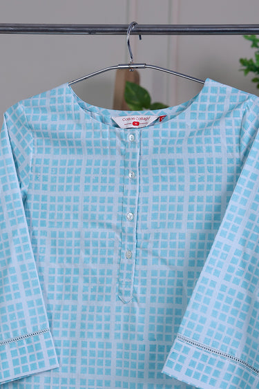 Pastel Blue Sanganeri Cotton Dobby Women Kurti