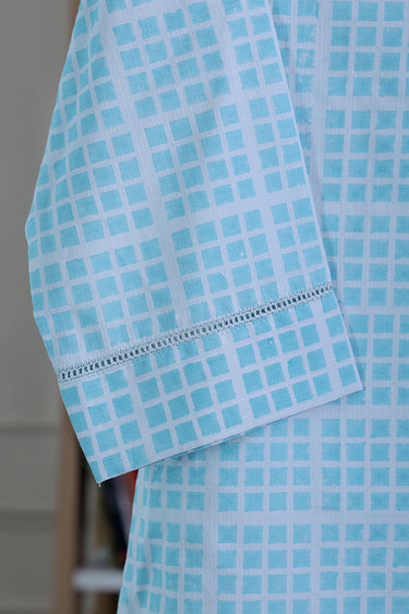 Pastel Blue Sanganeri Cotton Dobby Women Kurti