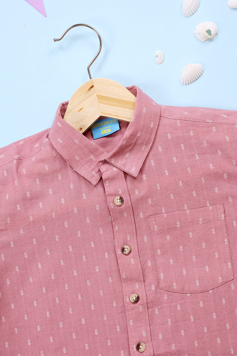 Peach Dobby South Cotton Boy Shirt Half Sleeves