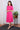 Pink Hand Dyed Cotton Linen Women Midi Dress Long Sleeves