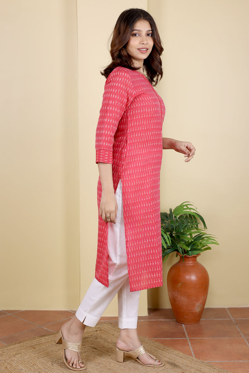 Rani Single Ikkat Mercerised Cotton Women Long Kurta Long Sleeves WLKLS042322