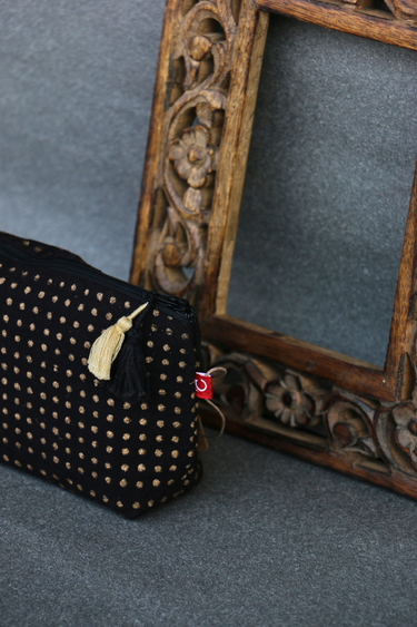 Polka Canvas Coin Pouch