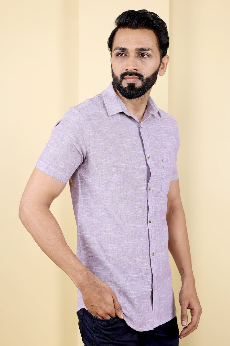 Purple Hand Dyed South Cotton Men Shirt Half Sleeves MSHHS03234