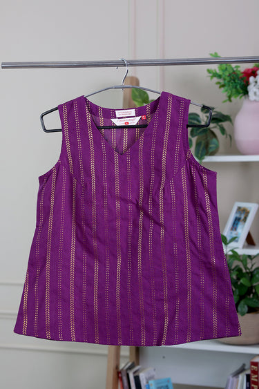 Purple Zari Dobby South Cotton Women Short Top