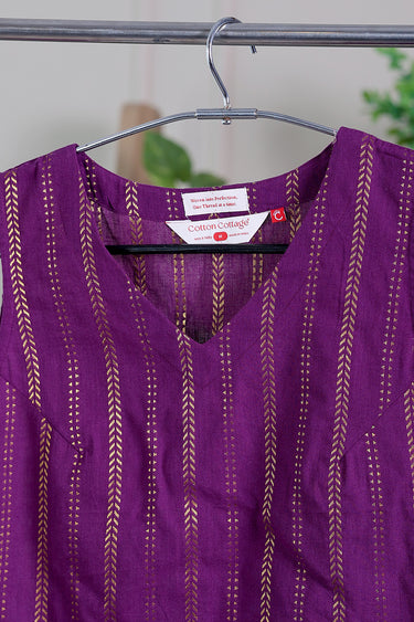 Purple Zari Dobby South Cotton Women Short Top