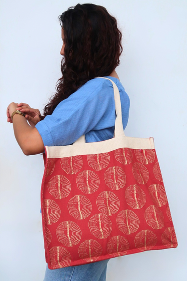 Rust Hand Block Print Duck Cotton Tote Bag TOTBG252C19