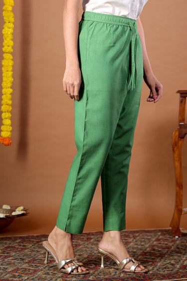 Rich Green Dyed Cotton Satin Women Ankle Pant