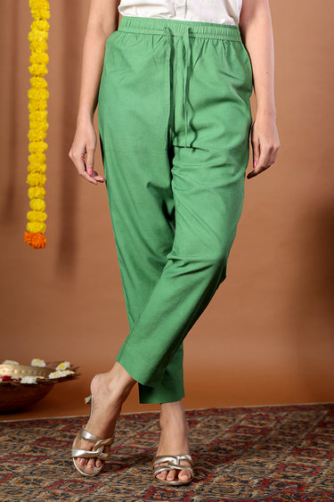 Rich Green Dyed Cotton Satin Women Ankle Pant