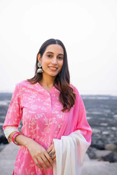 Rose Pink Ombre Cotton Malmal Dobby Dupatta