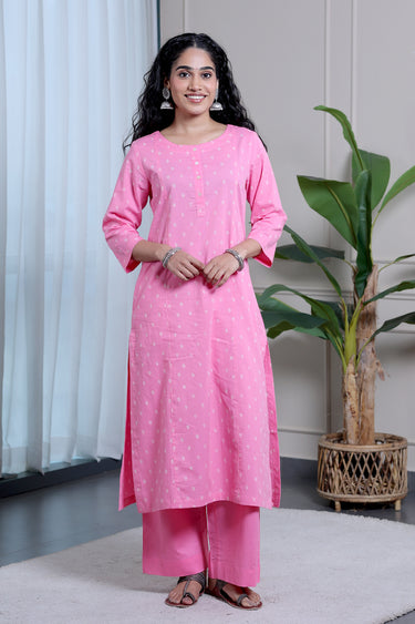 Rose Pink Sanganeri Cotton Dobby Women Long Kurta