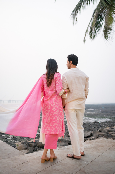 Rose Pink Sanganeri Cotton Dobby Women Long Kurta