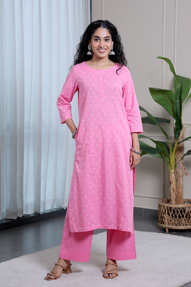 Rose Pink Sanganeri Cotton Dobby Women Long Kurta