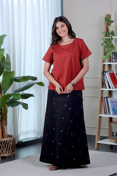 Rust Dyed Cotton Flax Women Short Top