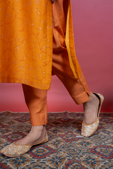Saffron Orange Dyed Cotton Satin Women Ankle Pant