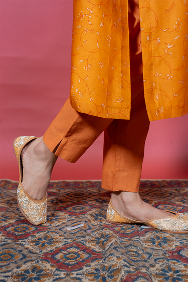 Saffron Orange Dyed Cotton Satin Women Ankle Pant