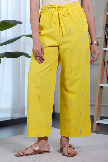 Sunray Yellow Dobby South Cotton Women Flared Pant