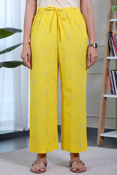 Sunray Yellow Dobby South Cotton Women Flared Pant