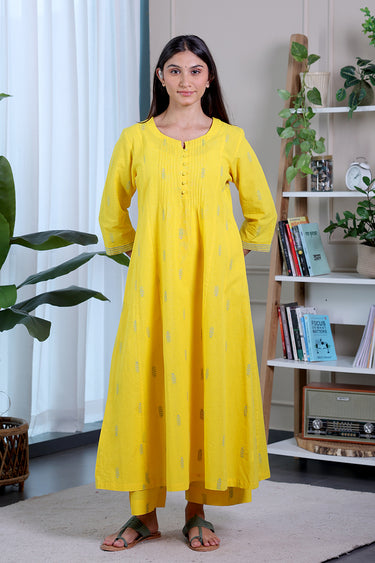 Sunray Yellow Dobby South Cotton Women Flared Pant