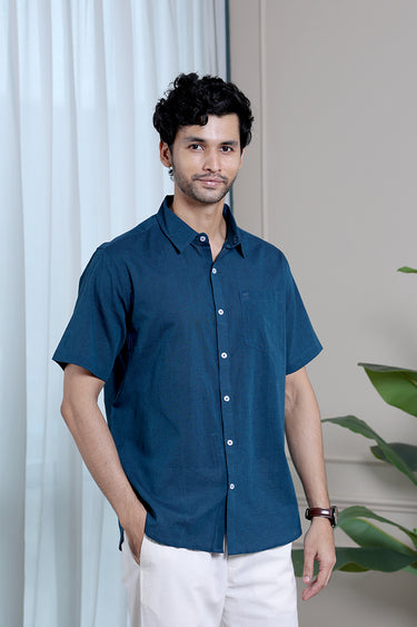 Teal Blue Yarn Dyed South Cotton Men Shirt