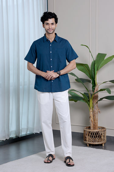 Teal Blue Yarn Dyed South Cotton Men Shirt