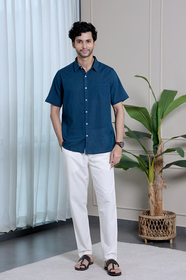 Teal Blue Yarn Dyed South Cotton Men Shirt
