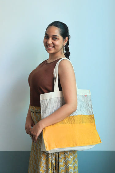 Ivory Hand Block Print Duck Cotton Tote Bag TOTBG252C11